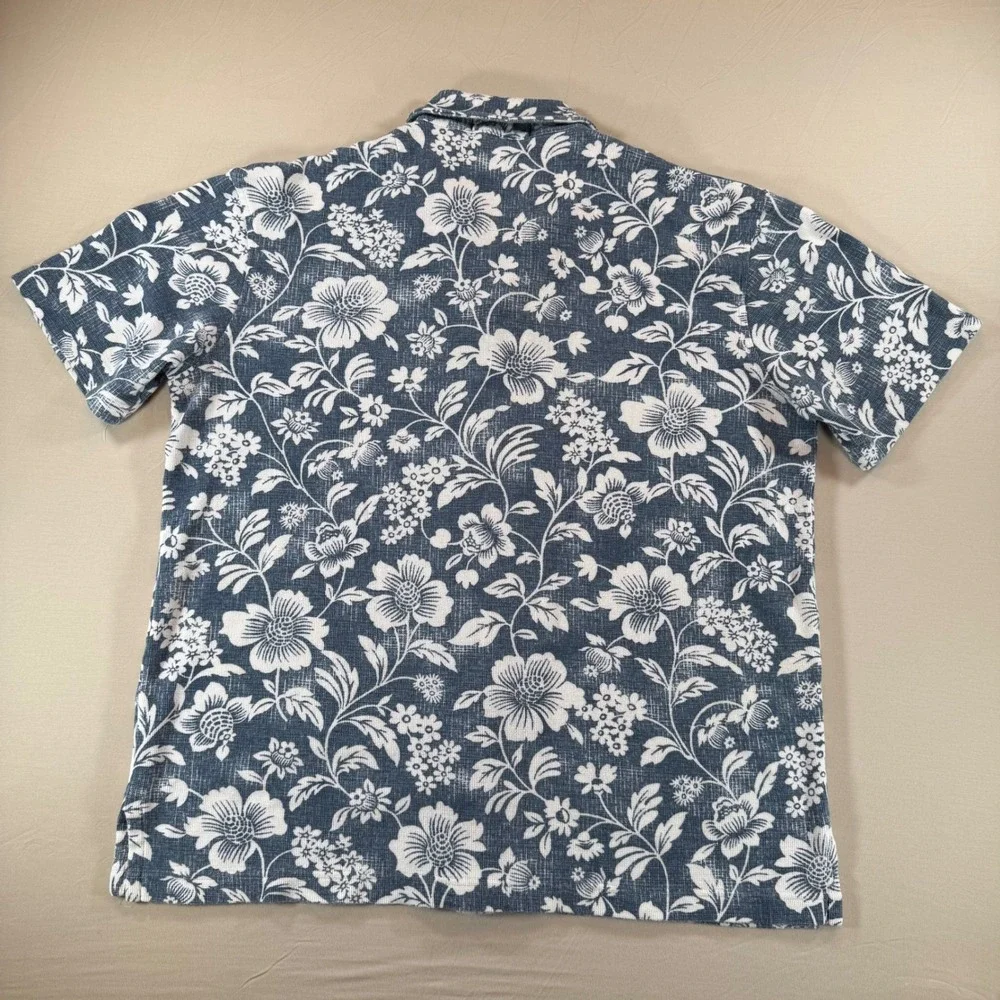 Polo Ralph Lauren Mens Medium Floral Shirt Cotton Blue White Short Sleeve - Picture 7 of 9